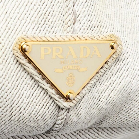 Prada Grey Canapa Denim Logo-Print Medium Tote Bag - Picture 8 of 10